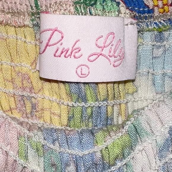Pink Lily Floral Strapless Smocked Ruffle Summer Romper Size Large - Picture 3 of 15